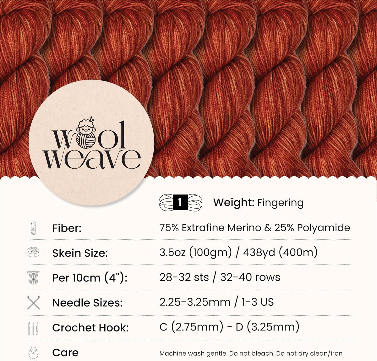 Woolweave Fingering Yarn, Merino Wool Blend, Hand Dyed Yarn, 100g