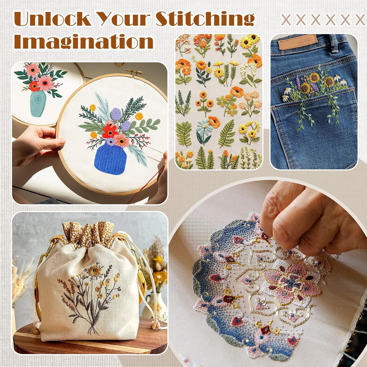 TITINICE 38 Stitch Techniques & 108 Patterns Embroidery Kit for Adults