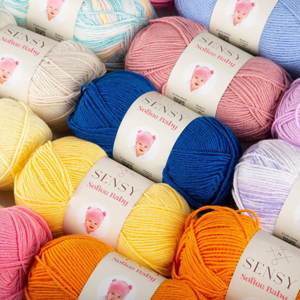 S Sensy Softee Baby-Anti-Pill Acrylic Yarn 5 Skeins Turquoise Yellow