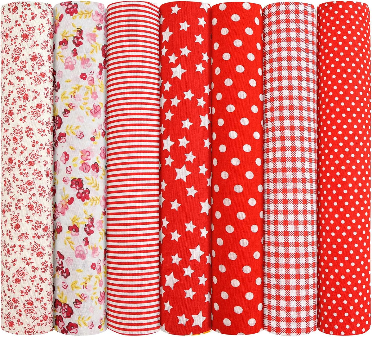 7pcs Cotton Sewing Fabrics, 20 x 20 inches DIY Cotton Fabrics, Red