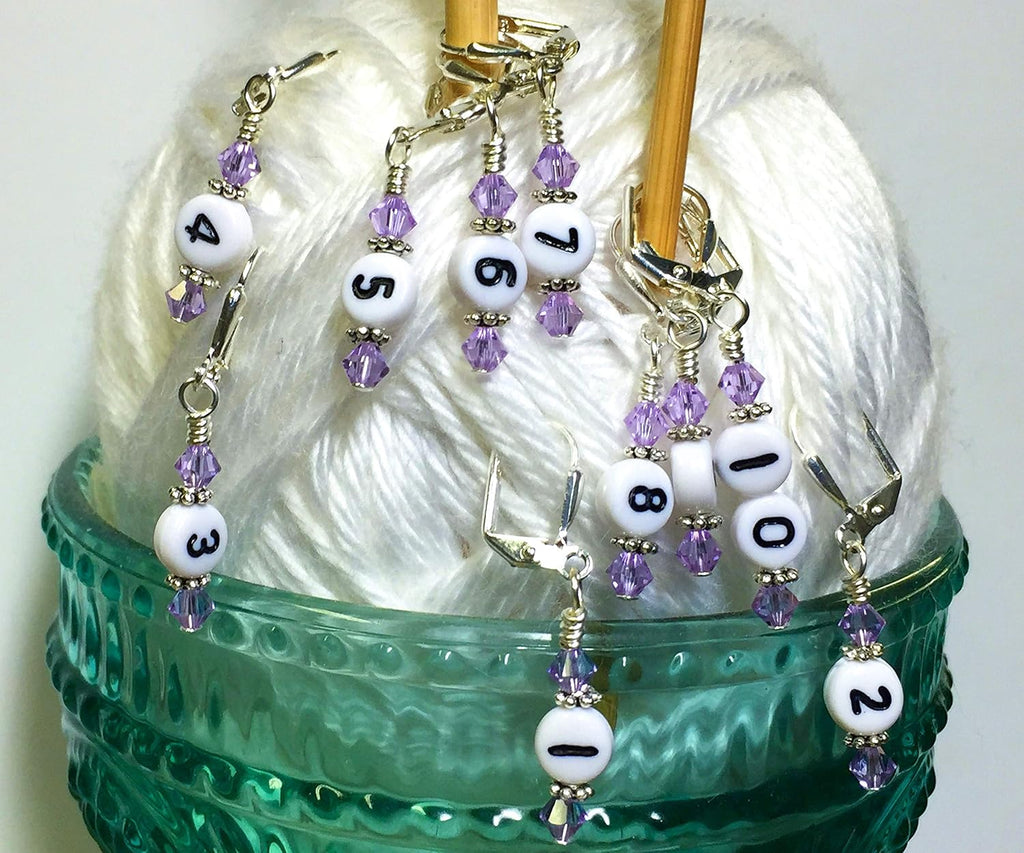 Numbered Stitch Marker Set For Knitting and Crochet- Lilac