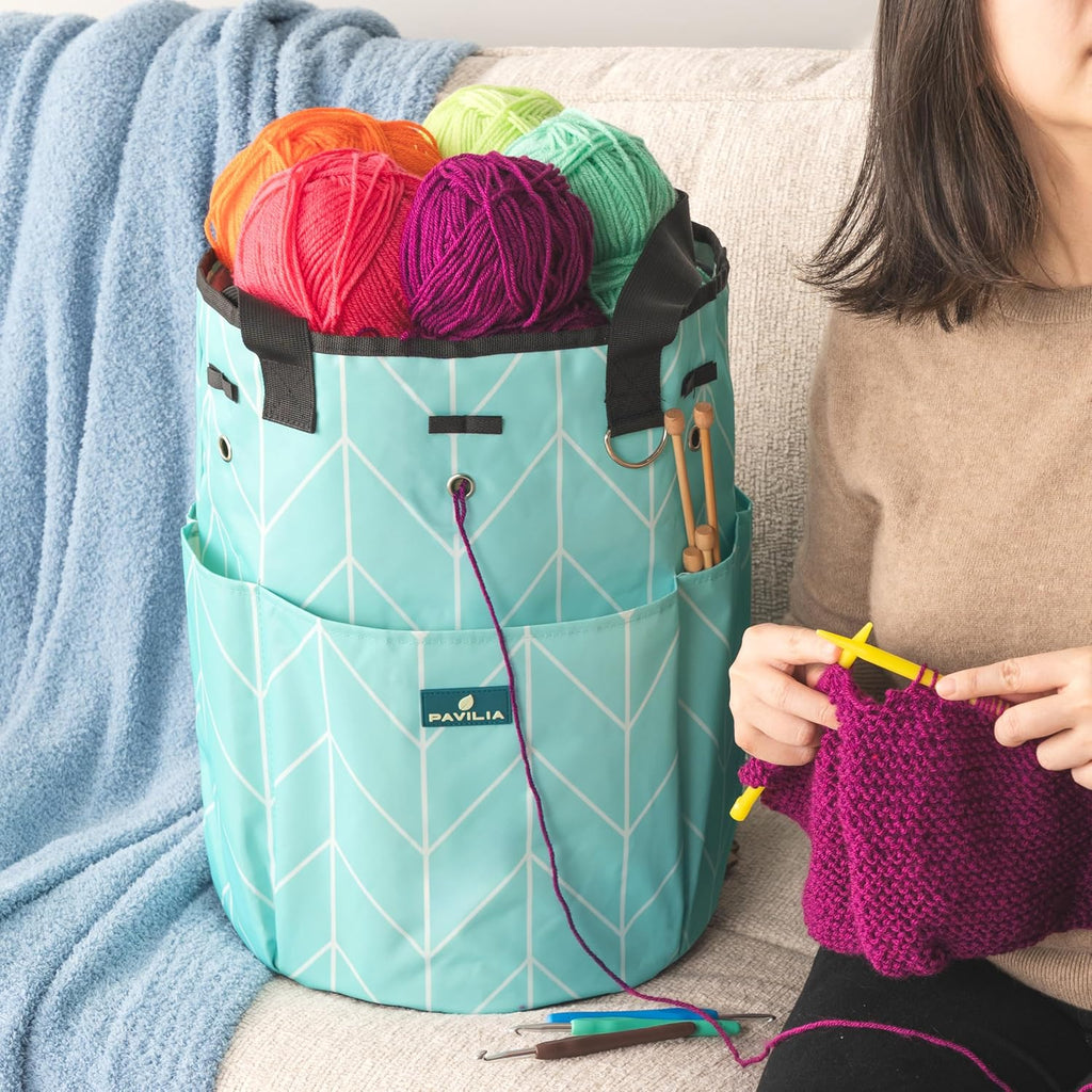 PAVILIA Crochet Bag Knitting Bag Organizer, Yarn Bag Storage Tote for