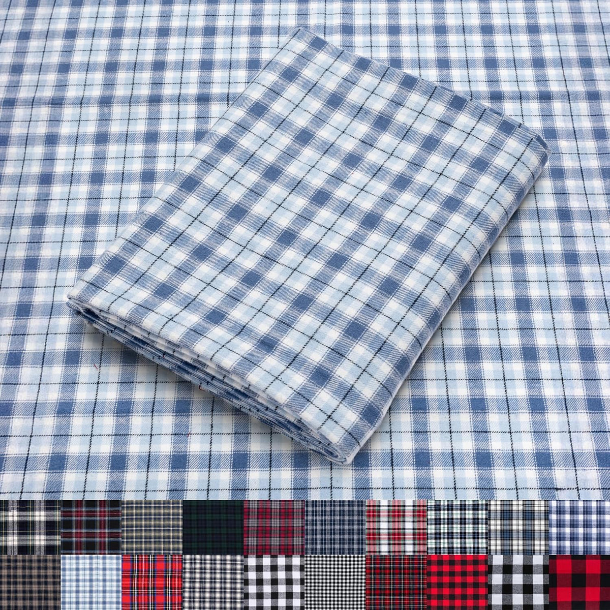 Pico Textiles 1 Yard Bolt Light Blue Tartan Plaid Flannel Fabric