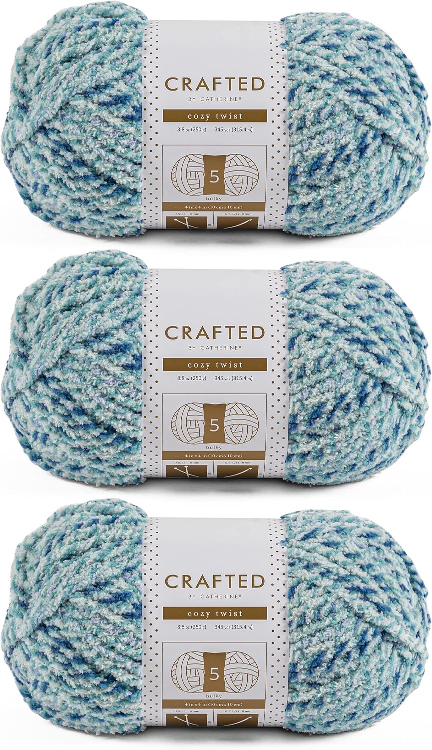 Crafted By Catherine Cozy Twist Yarn - 3 Pack, Blue Multi, Gauge 5