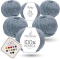 Bulky Alpaca Yarn Set, Soft 100% Baby Alpaca, 6 Skeins, 328 Yards