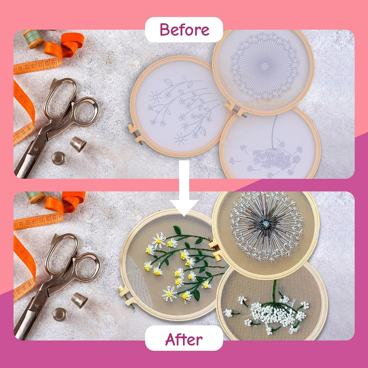 Clear Background Embroidery Kit for Beginners – DIY Hand Embroidery