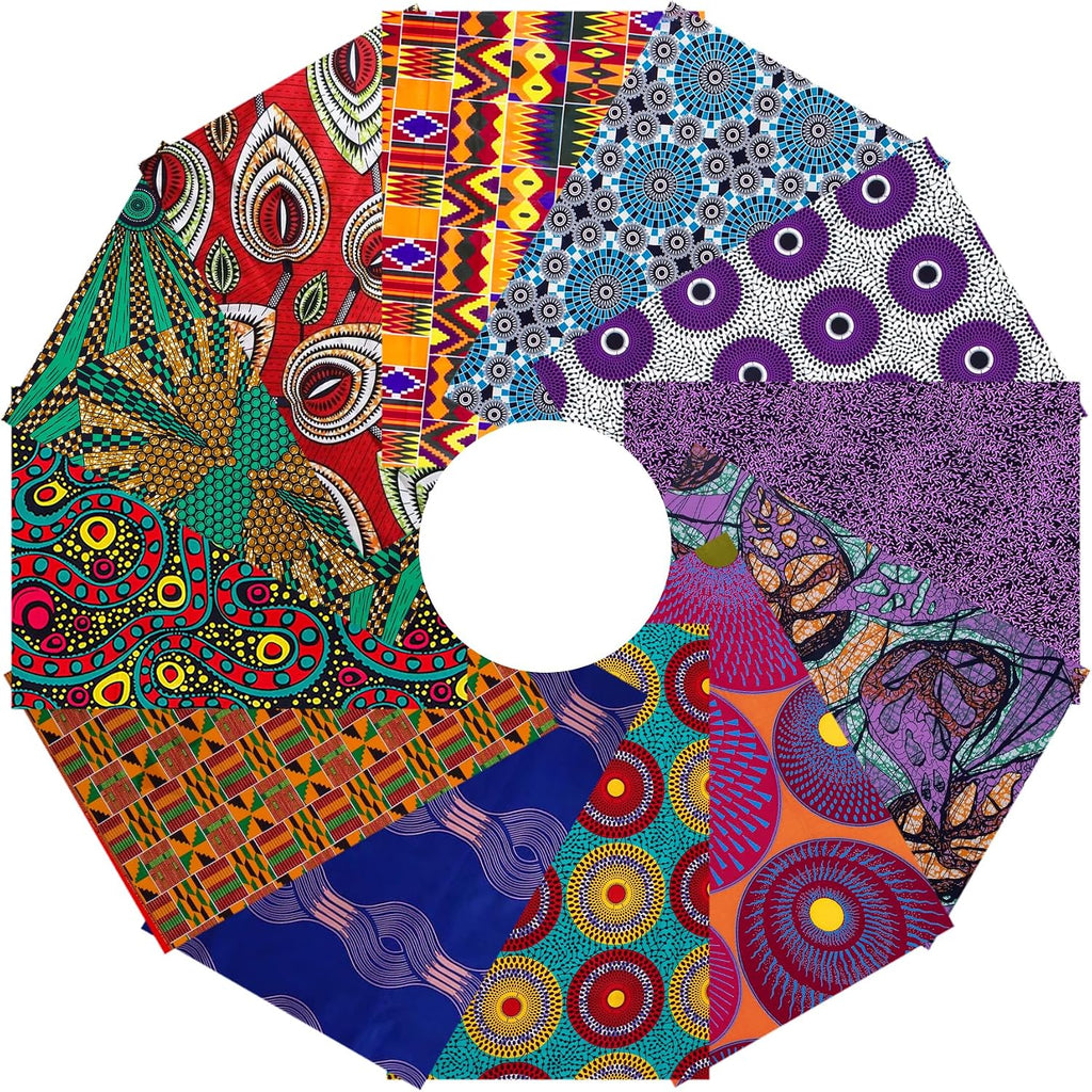 12 Pcs African Print Cotton Fat Quarter Bundle, 18 x 22 Inch No Repeat