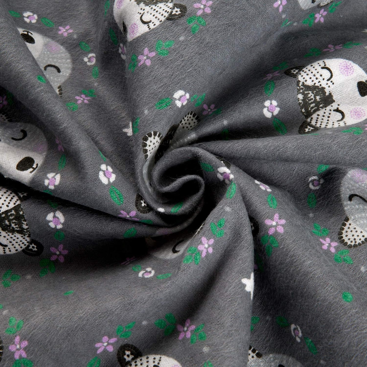Bear Wreaths Flannel Grey, Fabric by the Yard