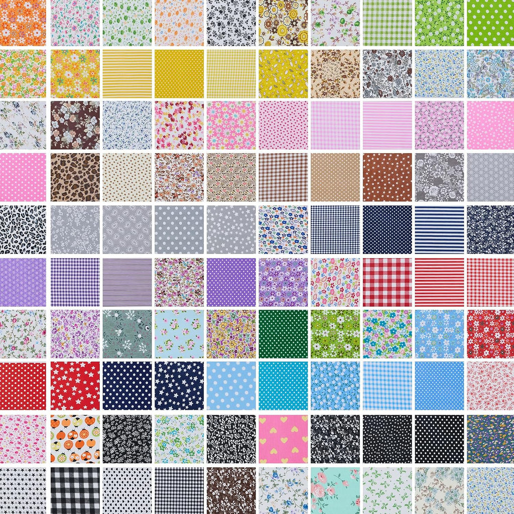 100pcs Cotton Fabric Squares – 9.8" x 9.8" Fabric Bundles for Sewing