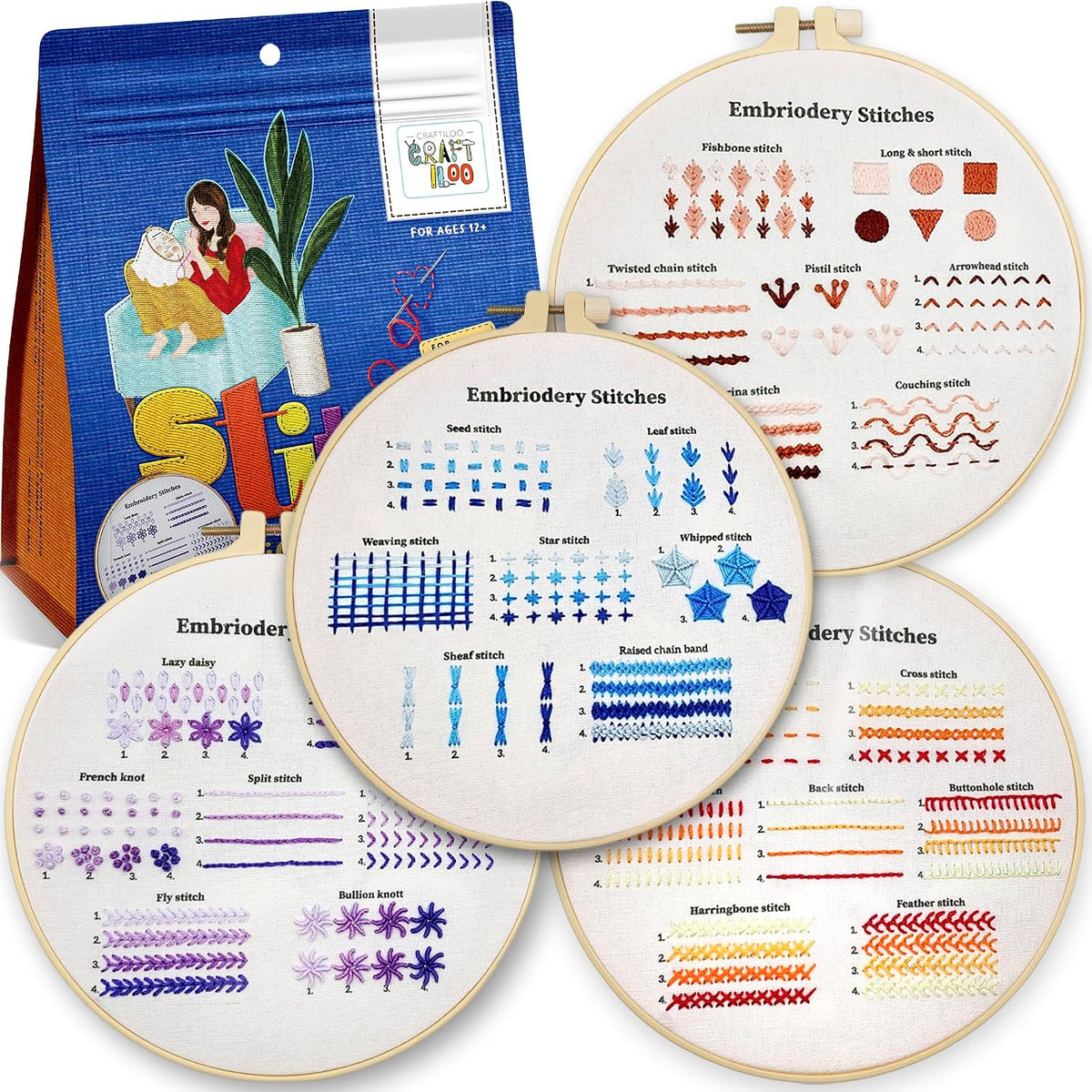 Practice Embroidery Kit for Beginners - Learn Stitches Sampler Kit