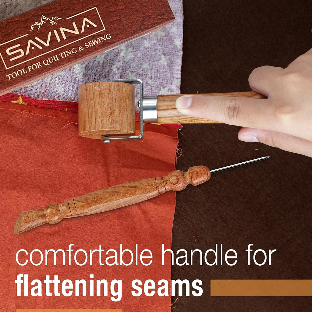SAVINA 2-Piece Seam Roller & Stiletto Set, Wooden Sewing & Quilting