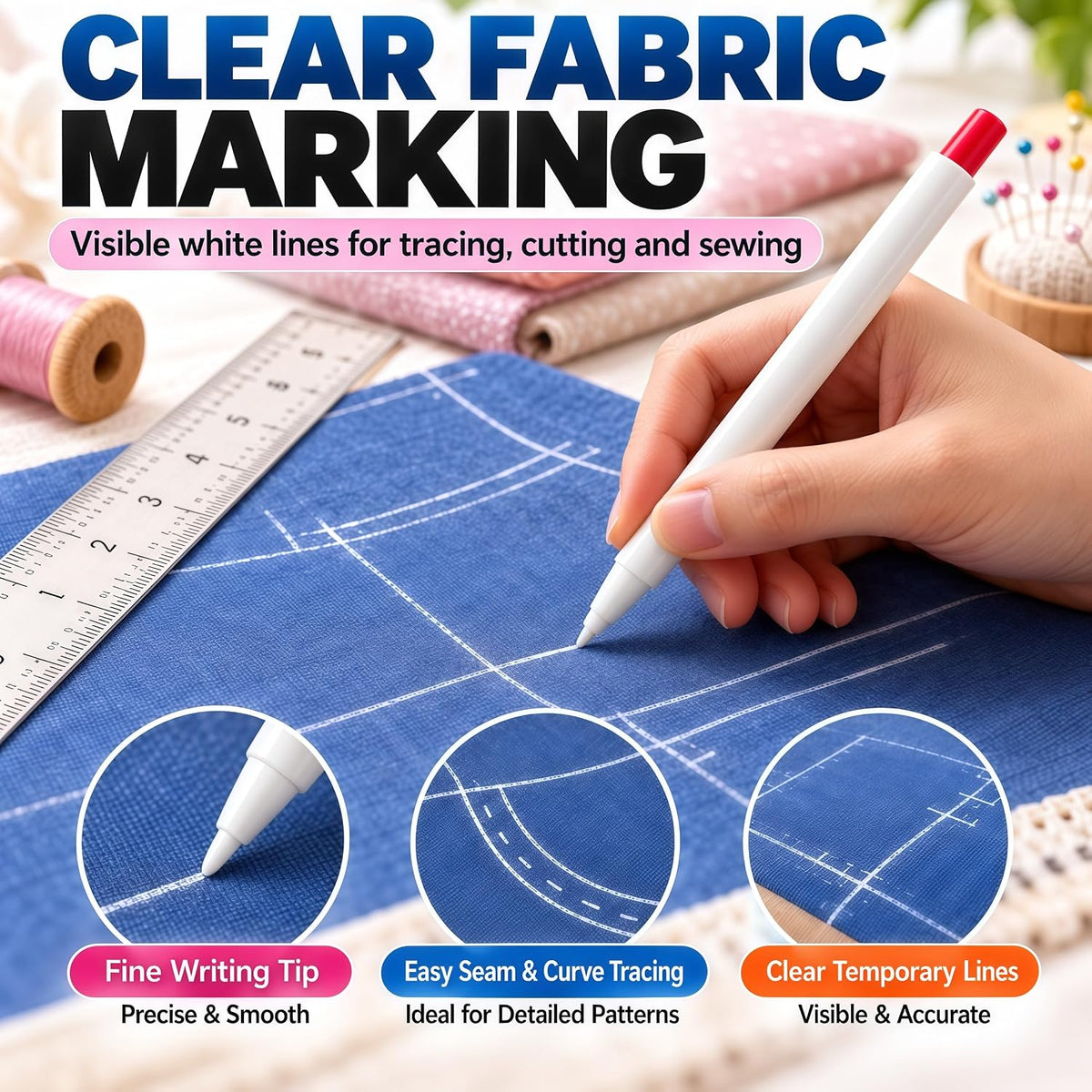 Tailors Fabric Chalk with 10 Refills, Heat Erasable Marker for Fabric