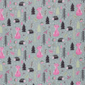 Mook Fabrics Woodland Creatures Cotton Fabric, Pink/Green Cut by The