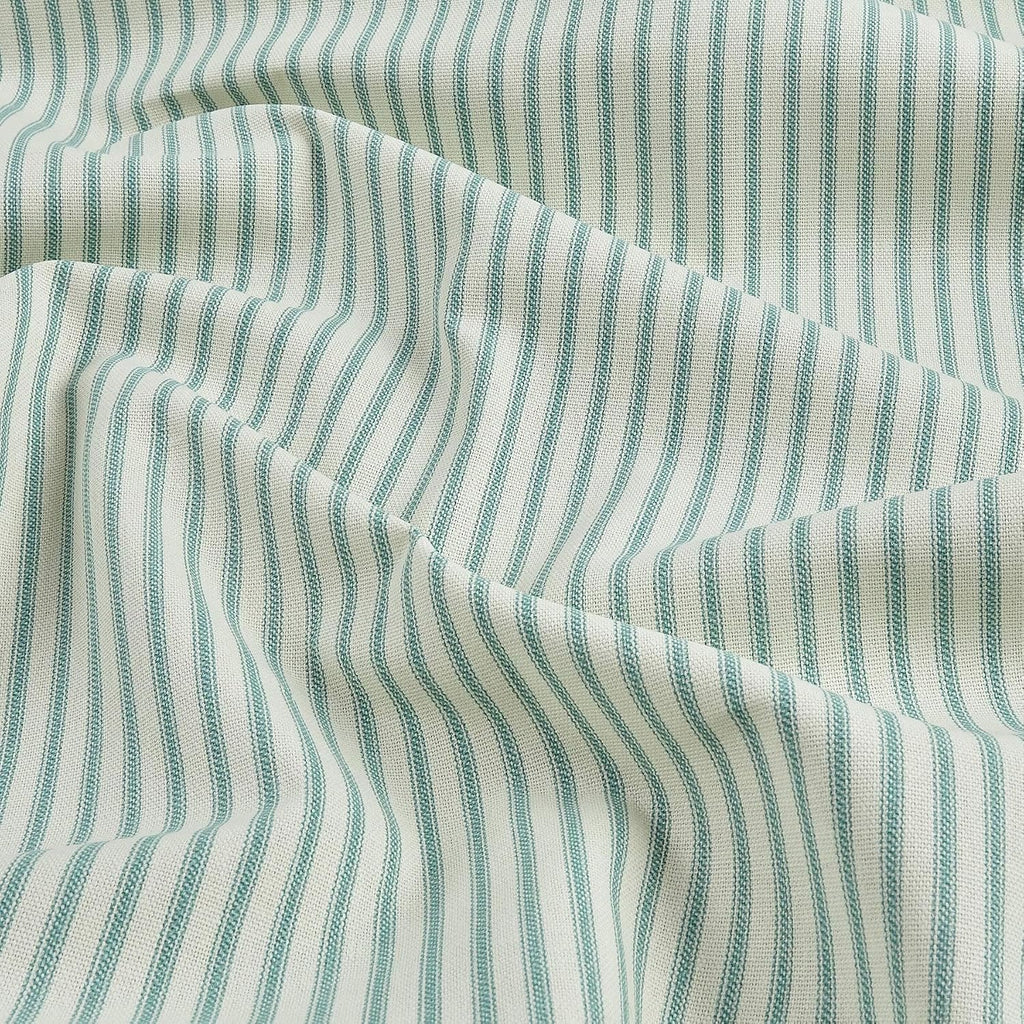 Vertical Ticking Stripe Cotton Duck Ivory Cerulean Aqua, Fabric by the