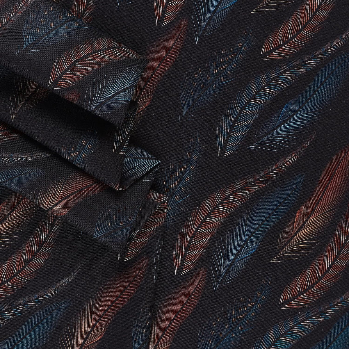 Mook Fabrics Feathered Fusion Cotton Fabric, Blue/Orange Cut by The