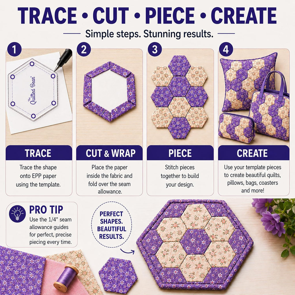 The Quilted Bear Square Quilting Templates, Set of 8