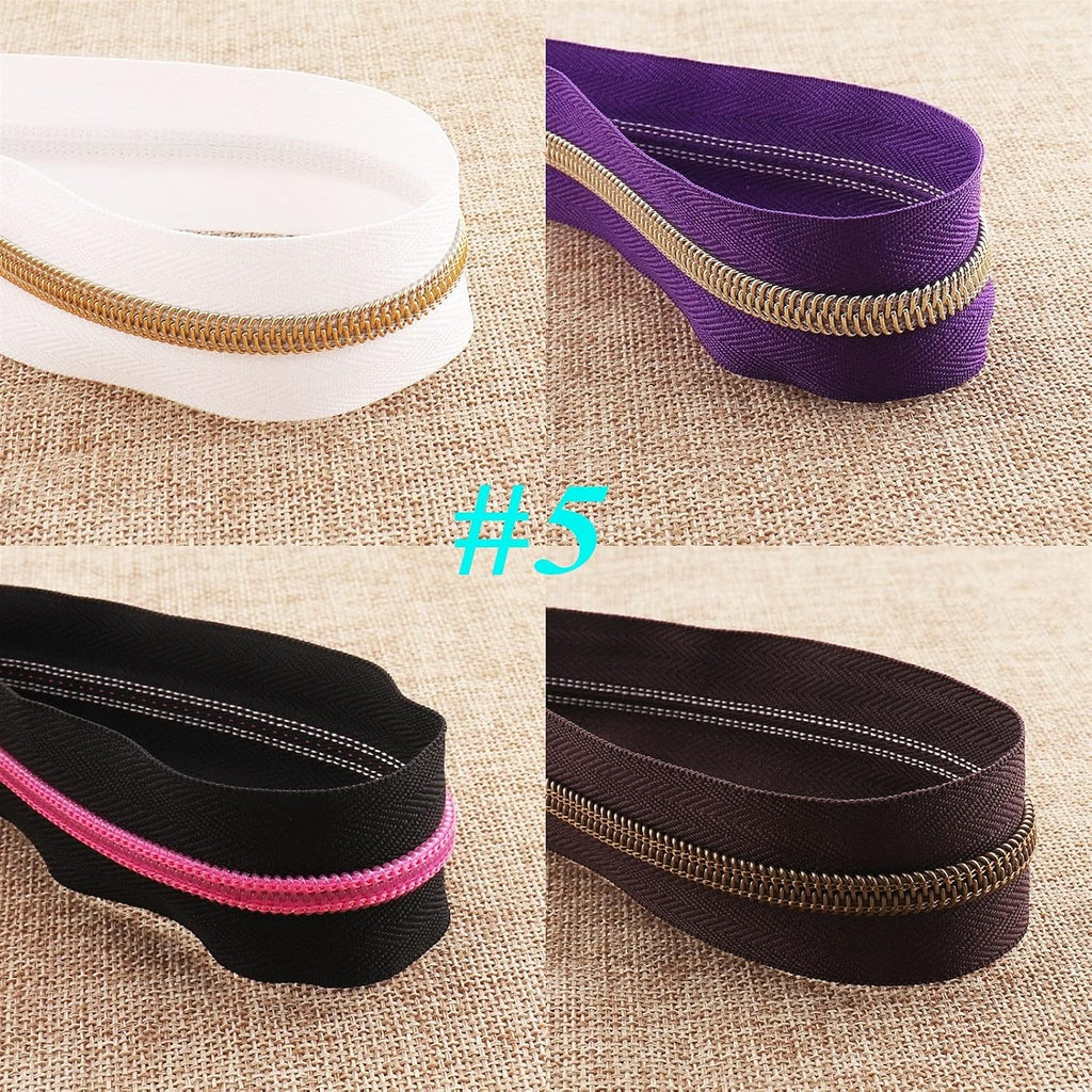 Lueao Cqinju-Sewing Zippers 5# 5-10 Yards White/Purple/Black/Brown