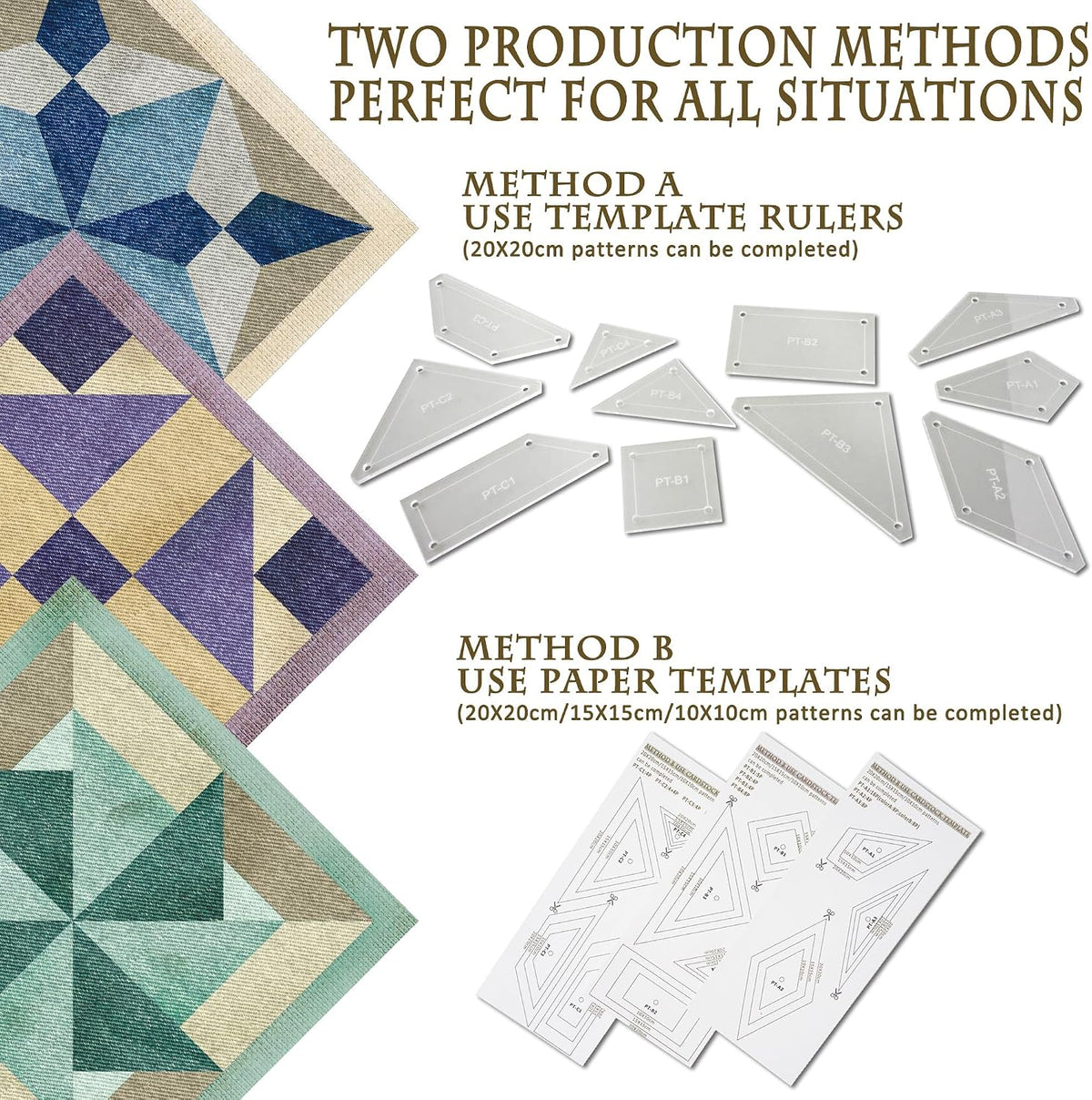 11Pcs Acrylic Quilting Template Ruler and Epp Paper Pieces Set