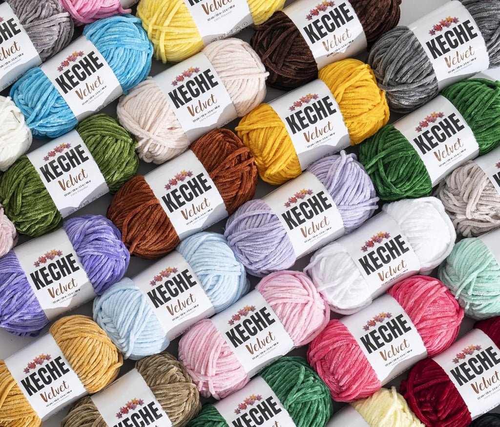 Keche Velvet Yarn for Crocheting, Soft Chenille Bulky Baby Blanket