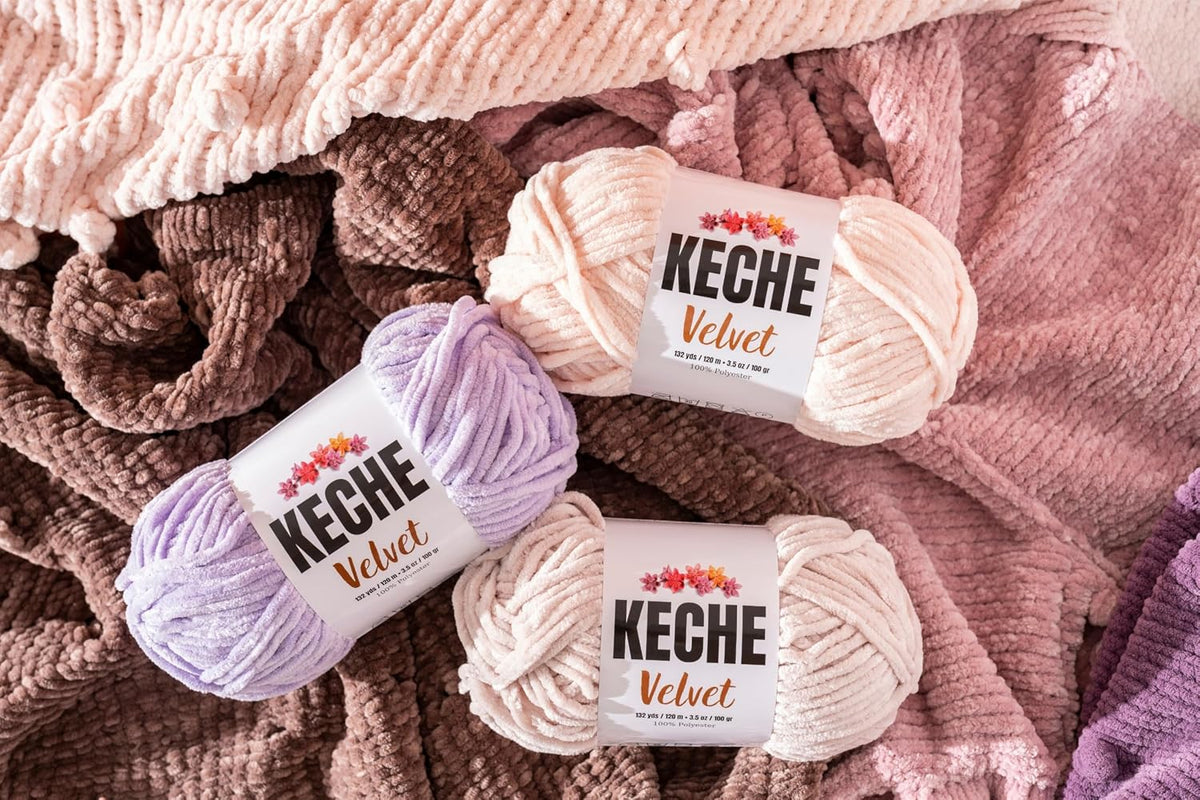 Keche Velvet Yarn for Crocheting, Soft Chenille Bulky Baby Blanket
