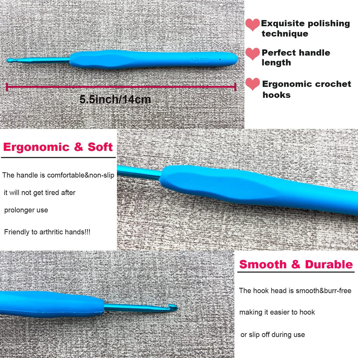 Hobekoee Size E/3.5mm Crochet Hook Ergonomic Handle for Arthritic