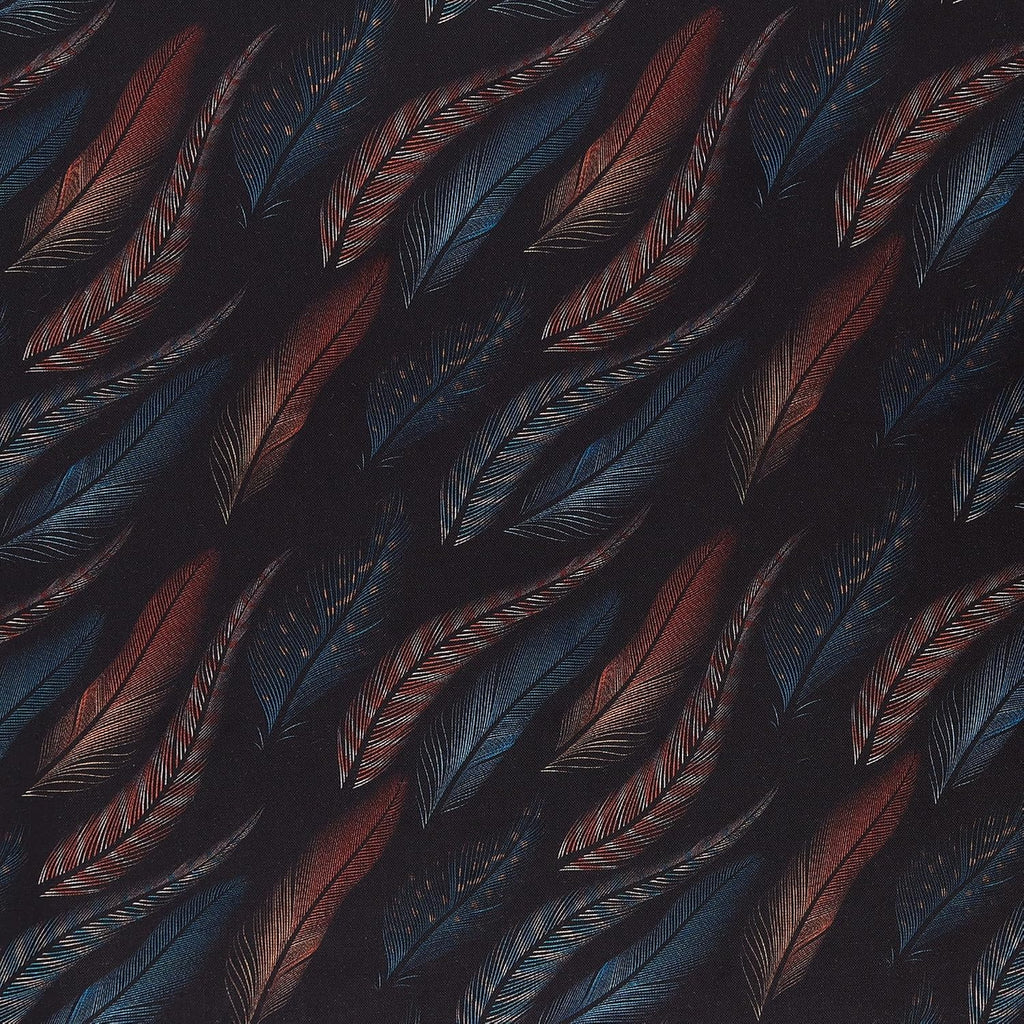 Mook Fabrics Feathered Fusion Cotton Fabric, Blue/Orange Cut by The