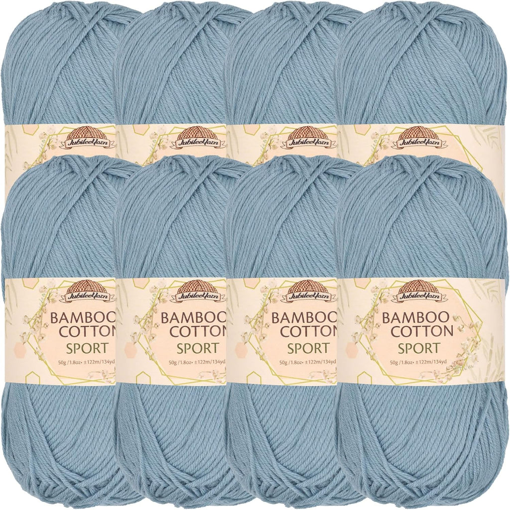JubileeYarn Bamboo Cotton Sport Yarn - Faded Glacier Blue - 8 Skeins