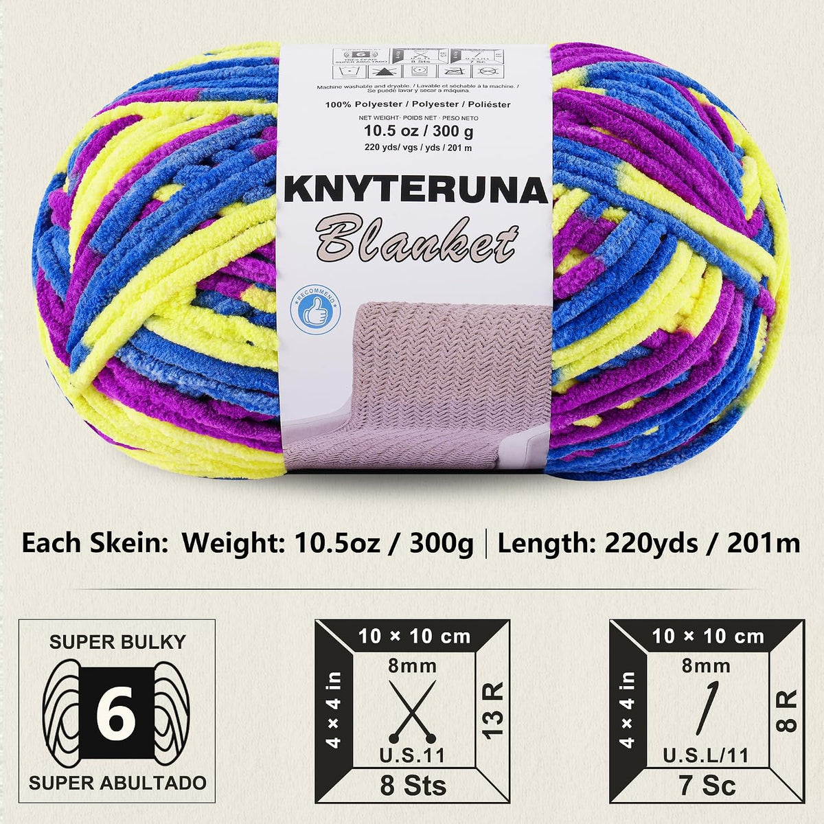 #6 Super Bulky Blanket Yarn for Crocheting - 4 Skeins