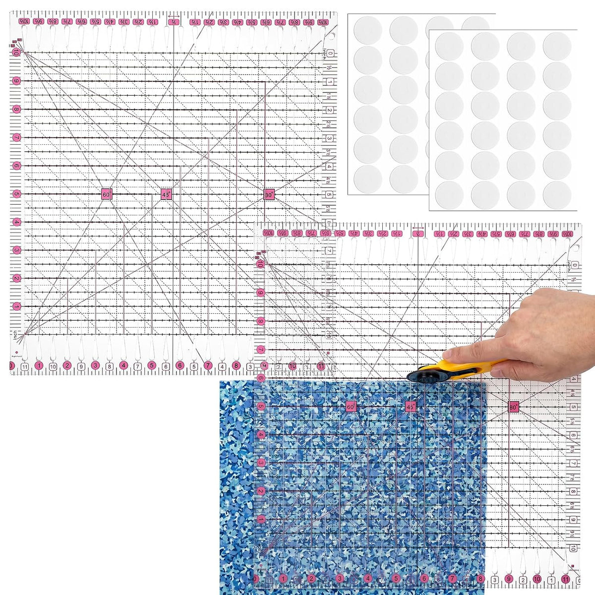2 Pack Slotted Quilting Ruler 13x11.6 Inch Acrylic with 48 Anti-Slip