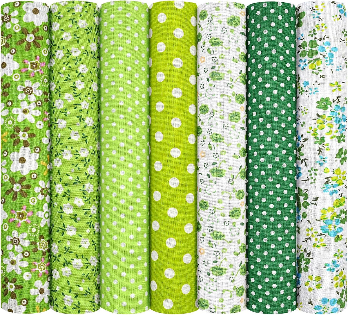 7pcs Cotton Sewing Fabrics, 20 x 20 inches DIY Cotton Fabrics, Green