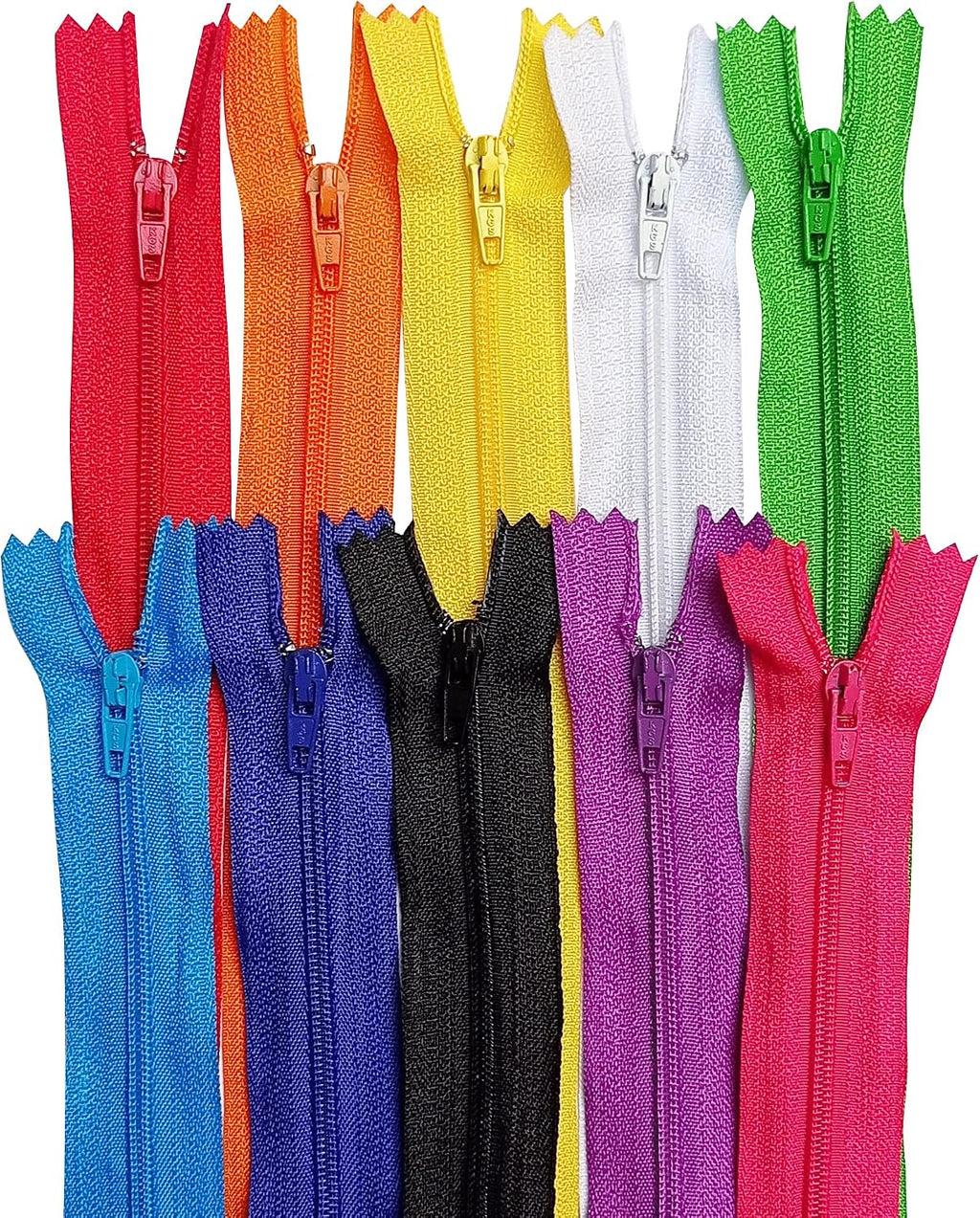 KGS Nylon Zippers for Sewing Crafts | 10 Assorted Colors | Rainbow