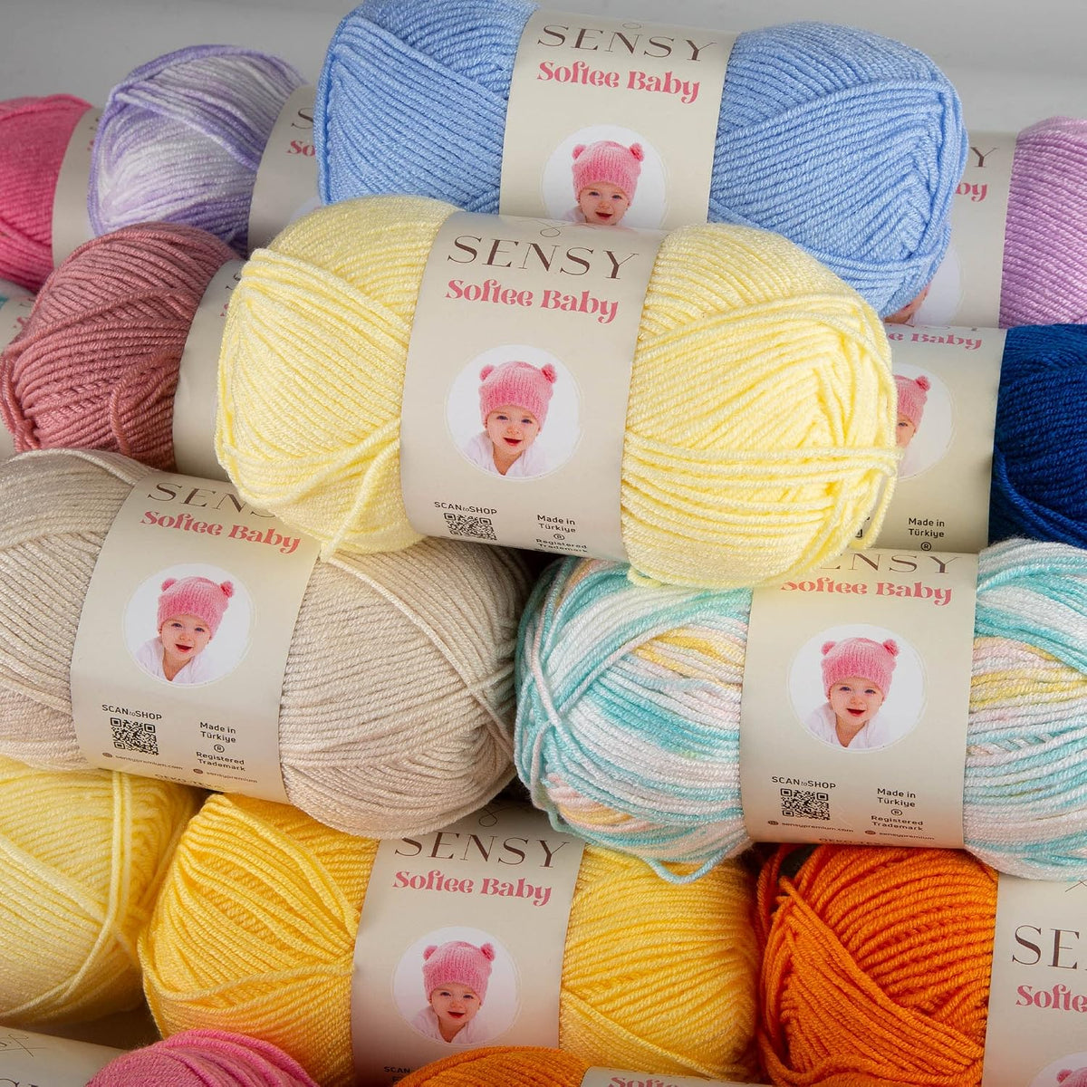 S Sensy Softee Baby-Anti-Pill Acrylic Yarn 5 Skeins Turquoise Yellow