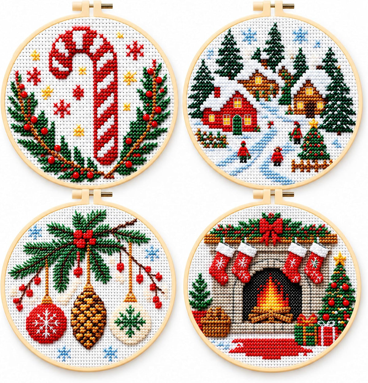 Zhenqing 11CT Stamped Cross Stitch Kit for Adults - 4-Piece Christmas