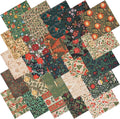 25 Pcs Christmas Cotton Fabric Squares, Christmas Morris Flowers Style