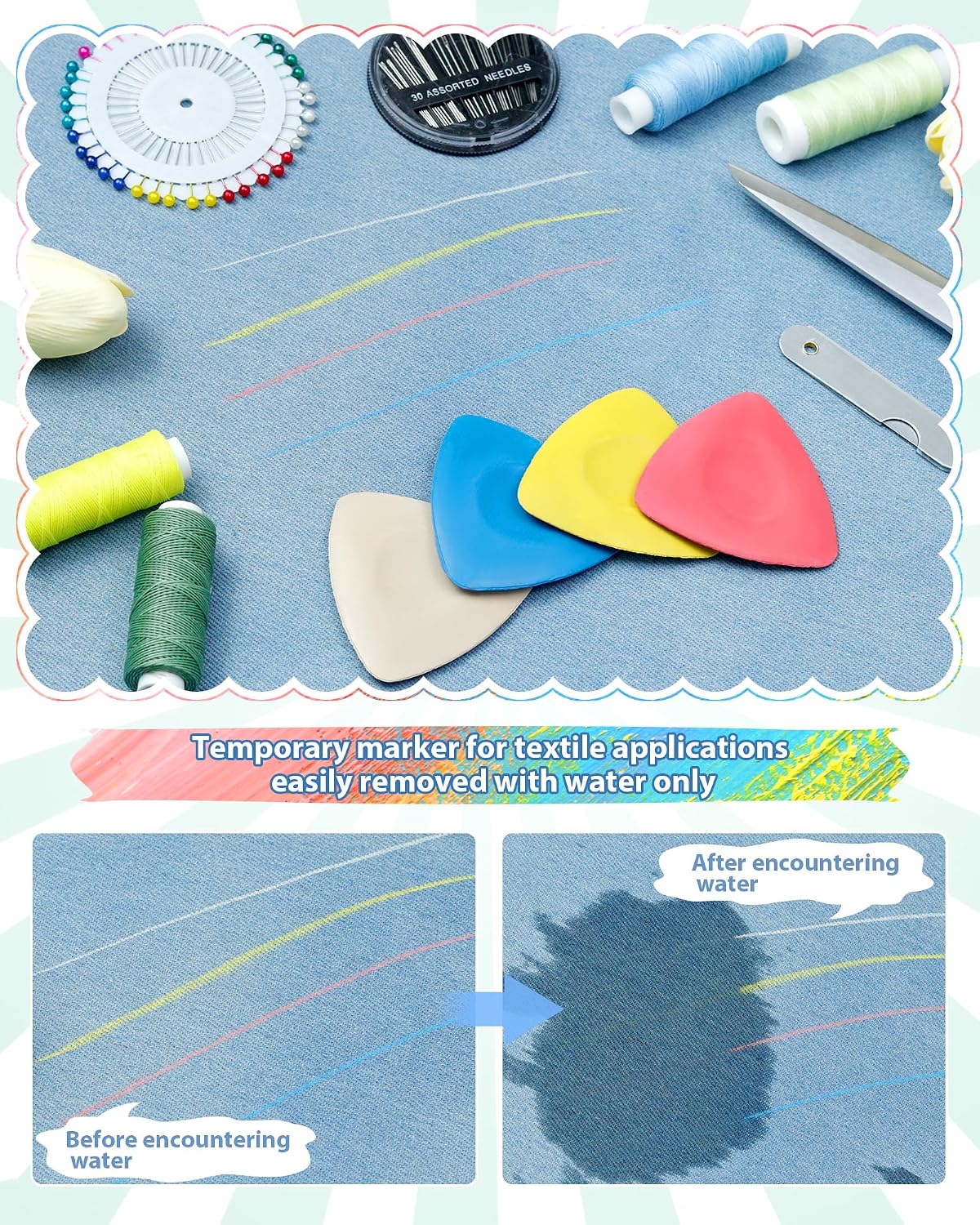 FIVEIZERO 4Pcs Tailors Chalk,Triangle Sewing Chalk for Fabric,Washable