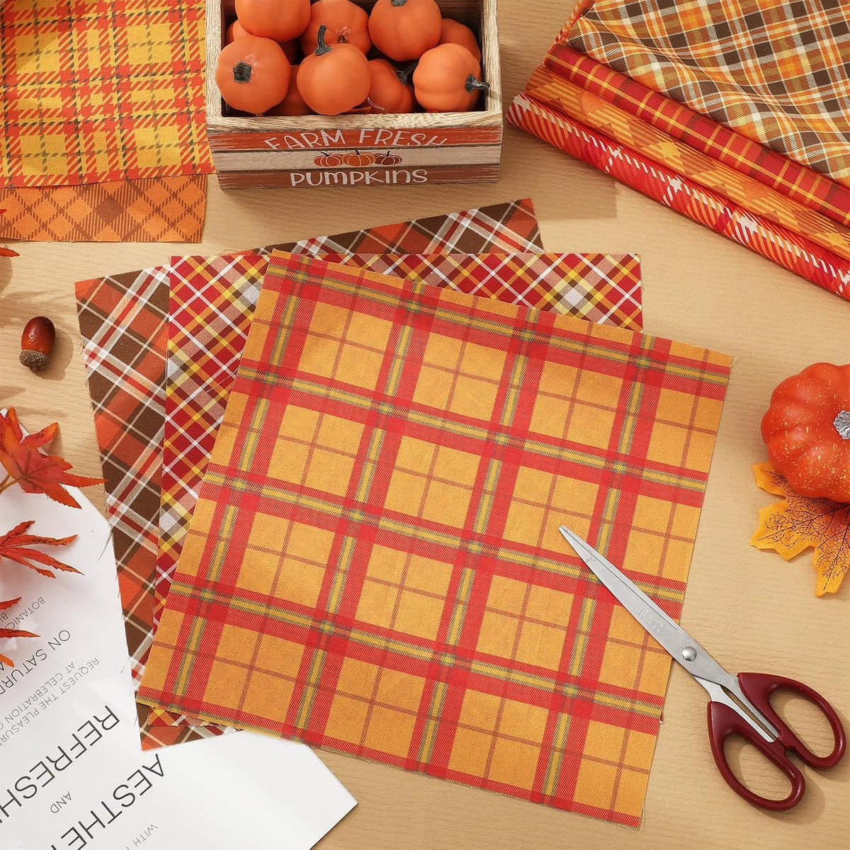 JarThenaAMCS 40 Pcs Fall Cotton Fabric Bundles Orange Yellow Buffalo