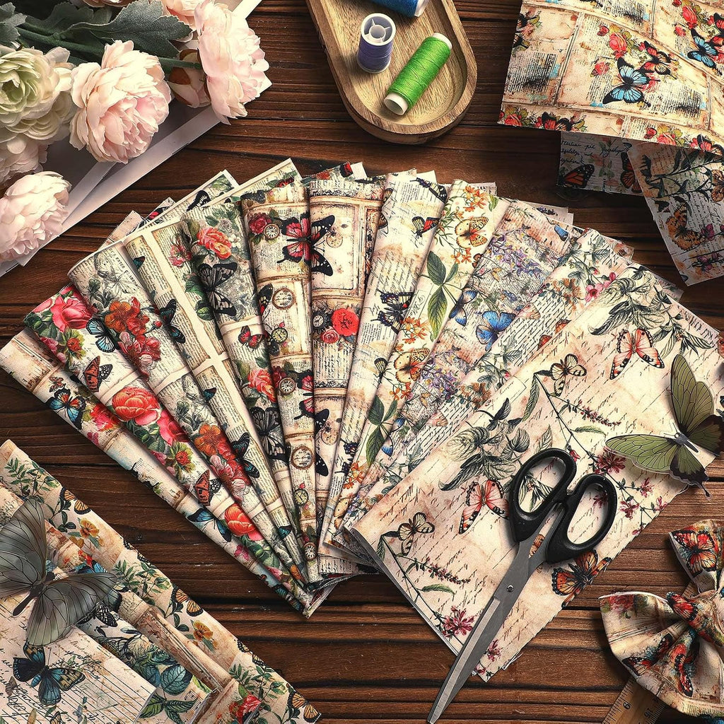 HunnmingRe 20 Pcs 10''x10'' Vintage Butterflies Quilting Fabric