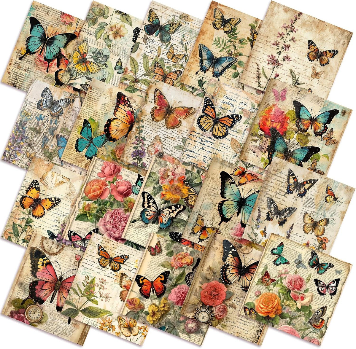 HunnmingRe 20 Pcs 10''x10'' Vintage Butterflies Quilting Fabric