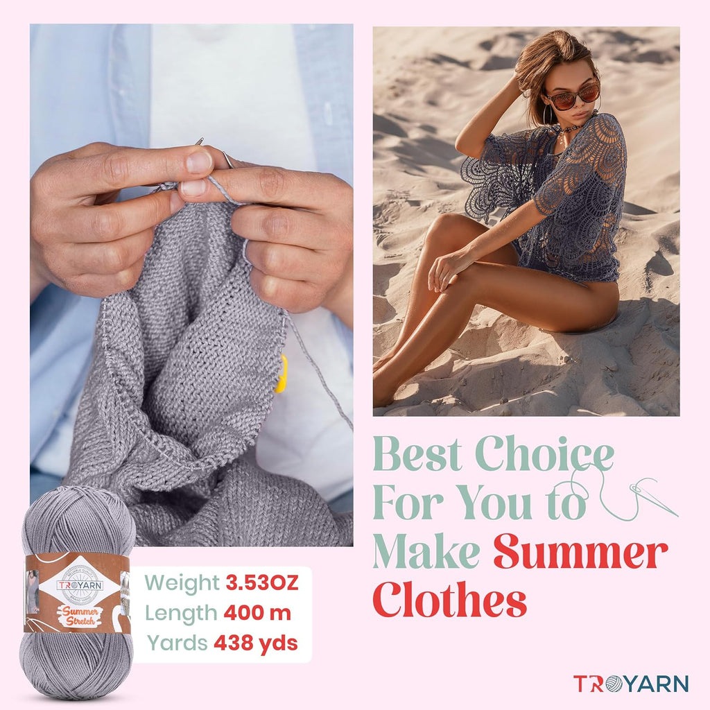 Troyarn Summer Stretch Acrylic Yarn for Crocheting - 1 Skein Grey Yarn
