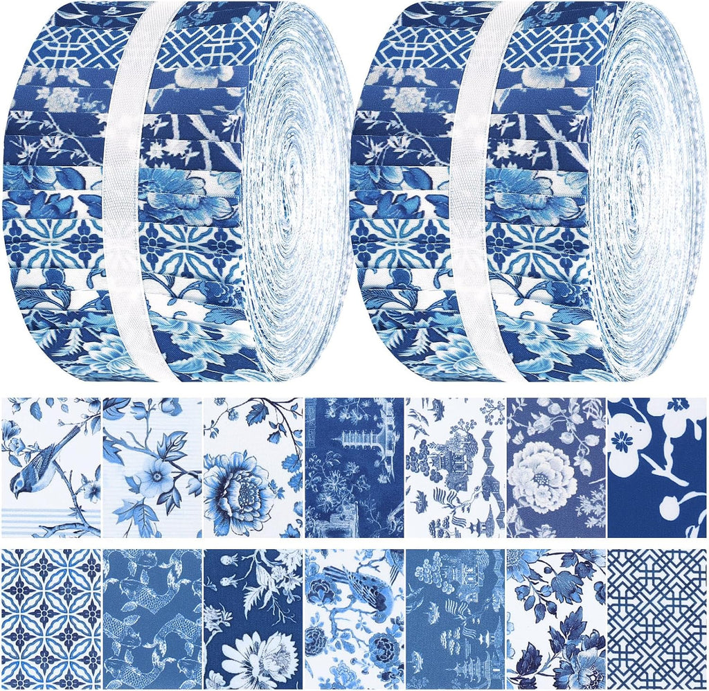 Fanfanwin 40 Pcs 2.56'' Blue Christmas Jelly Fabric Strip for Quilting