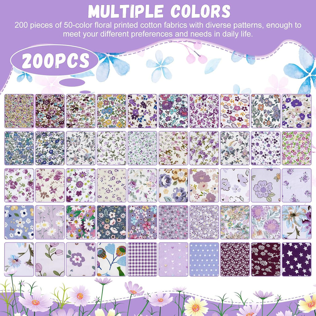 200Pcs Quilting Fabric Squares 5 x 5 Inch (13 x 13cm) Fat Quarters