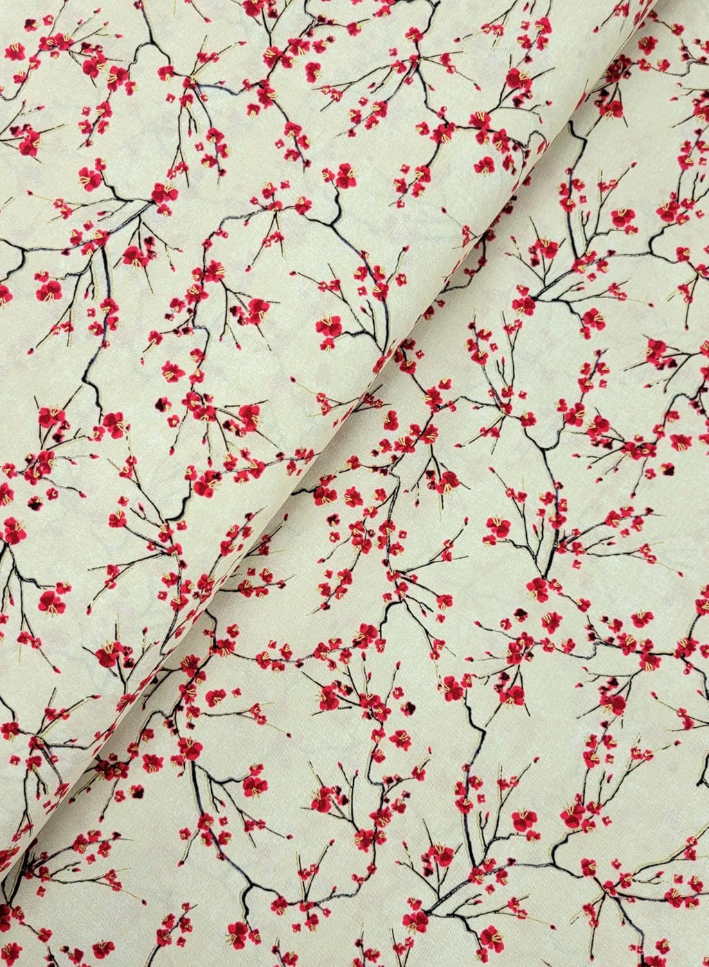 Cotton Lotus Garden Cherry Blossom Gold Metallic Floral Botanical