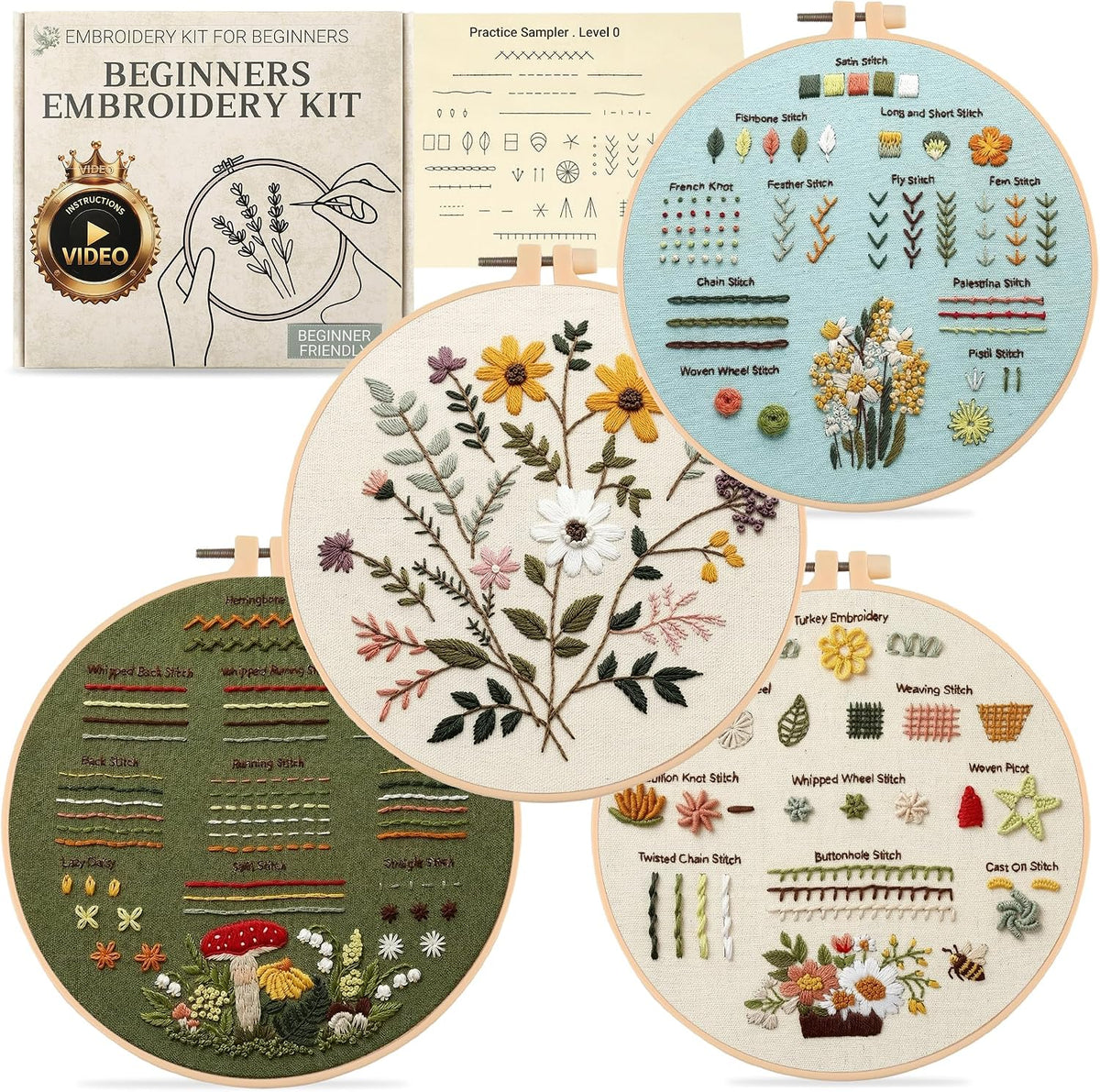 ZenHues Embroidery Kit for Beginners Adults with Level 0 Practice