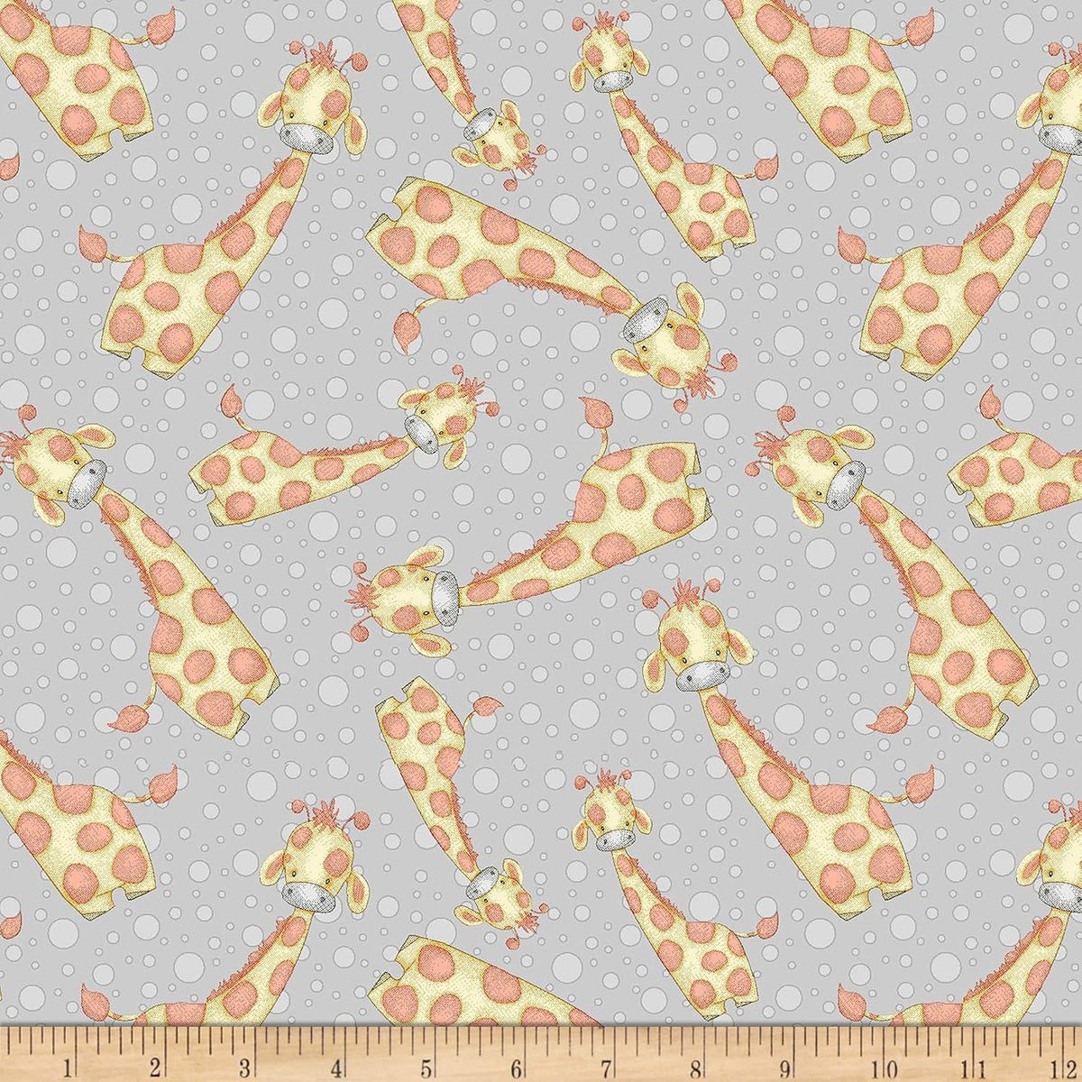 Comfy Flannel Print Giraffes & Dots Grey, Fabric by the Yard
