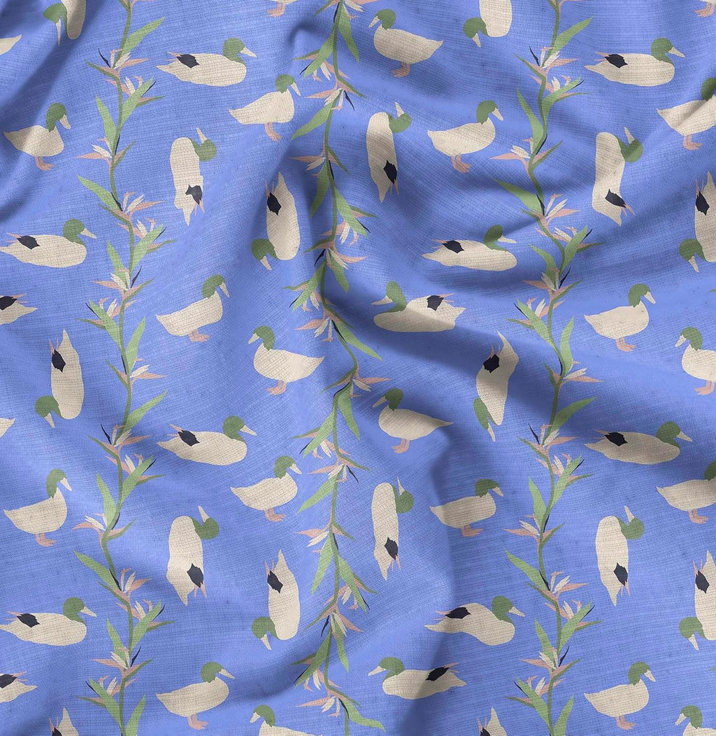 Soimoi Cotton Canvas Blue Fabric - by The Yard - 56 Inch Wide - Leaves