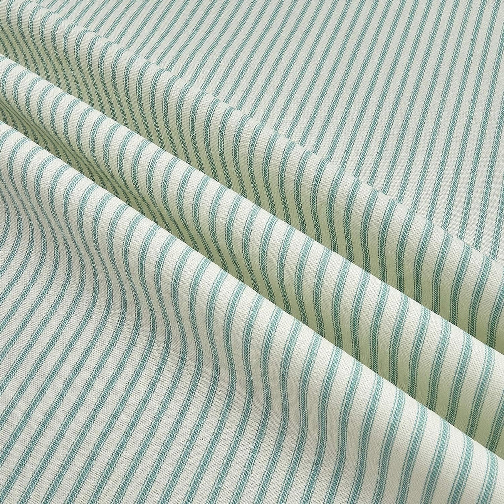 Vertical Ticking Stripe Cotton Duck Ivory Cerulean Aqua, Fabric by the