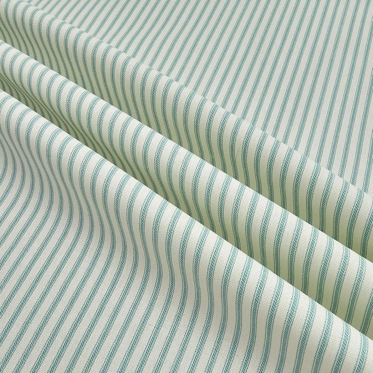 Vertical Ticking Stripe Cotton Duck Ivory Cerulean Aqua, Fabric by the
