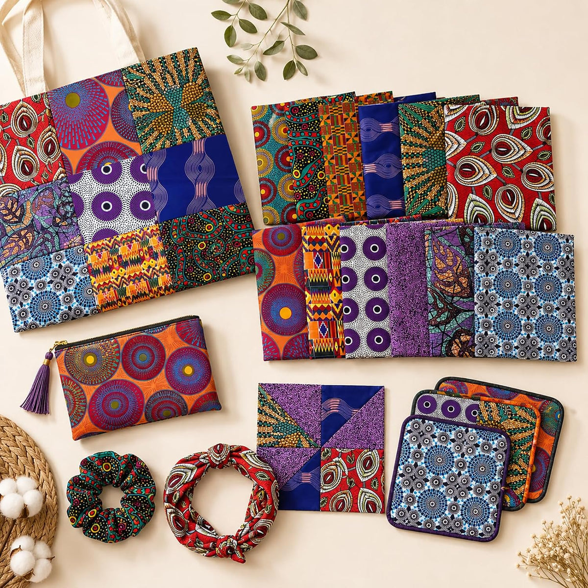 12 Pcs African Print Cotton Fat Quarter Bundle, 18 x 22 Inch No Repeat