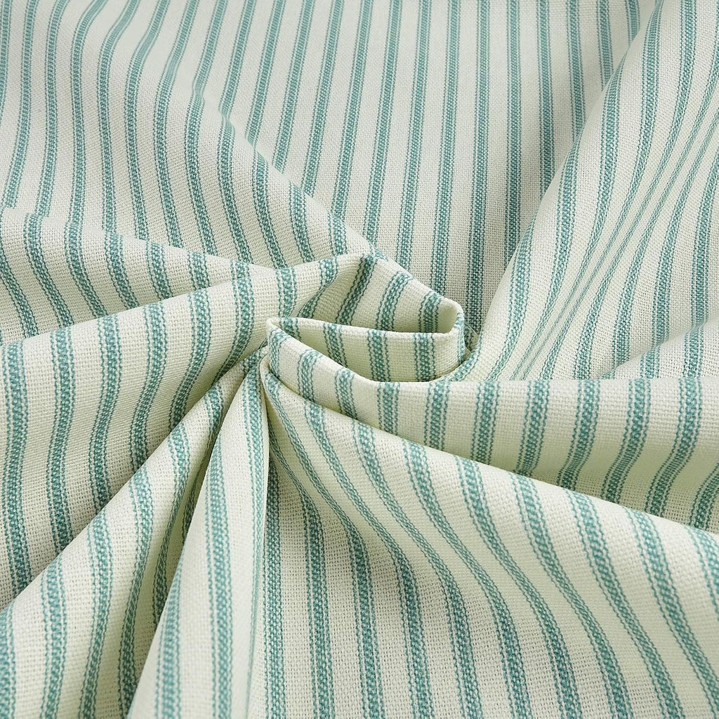 Vertical Ticking Stripe Cotton Duck Ivory Cerulean Aqua, Fabric by the