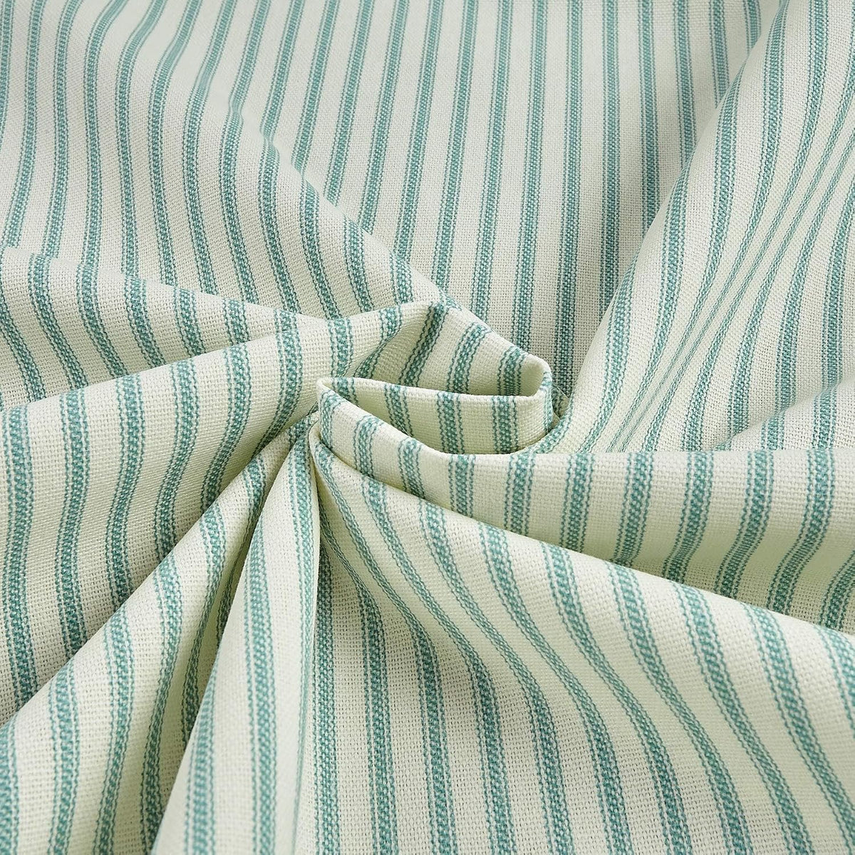 Vertical Ticking Stripe Cotton Duck Ivory Cerulean Aqua, Fabric by the